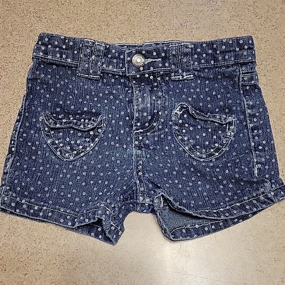 Arizona Blue Polka Dot Denim Jean Shorts With Heart Pockets Size 4T